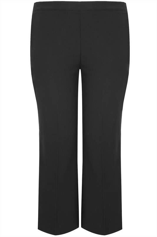 Plus Size Black Elasticated Stretch Straight Leg Trousers | Yours Clothing 3