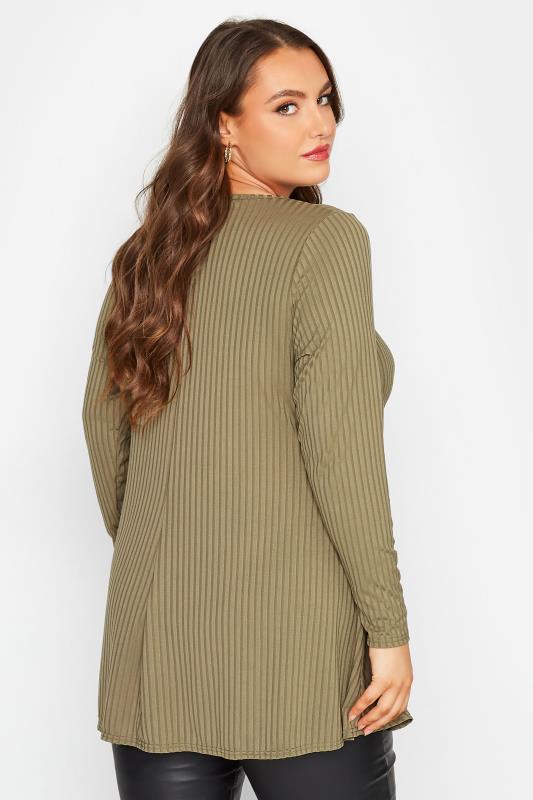 LIMITED COLLECTION Curve Khaki Green Ribbed Square Neck Top 3