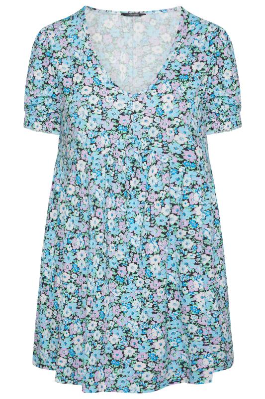 LIMITED COLLECTION Curve Blue Floral Print Puff Sleeve Smock Top | Yours Clothing 6