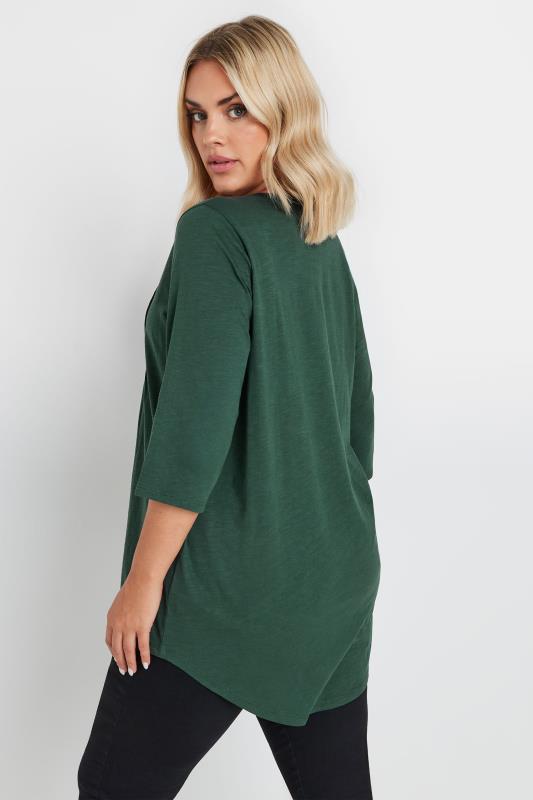 YOURS Plus Size Forest Green Pintuck Henley Top | Yours Clothing 3