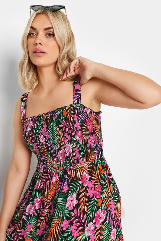 YOURS Plus Size Pink Tropical Print Tiered Maxi Dress | Yours Clothing 5