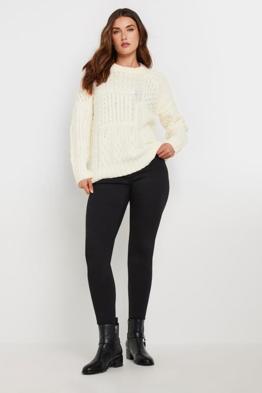 LTS Tall Women's Ivory White Patchwork Cable Knit Jumper | Long Tall Sally 2