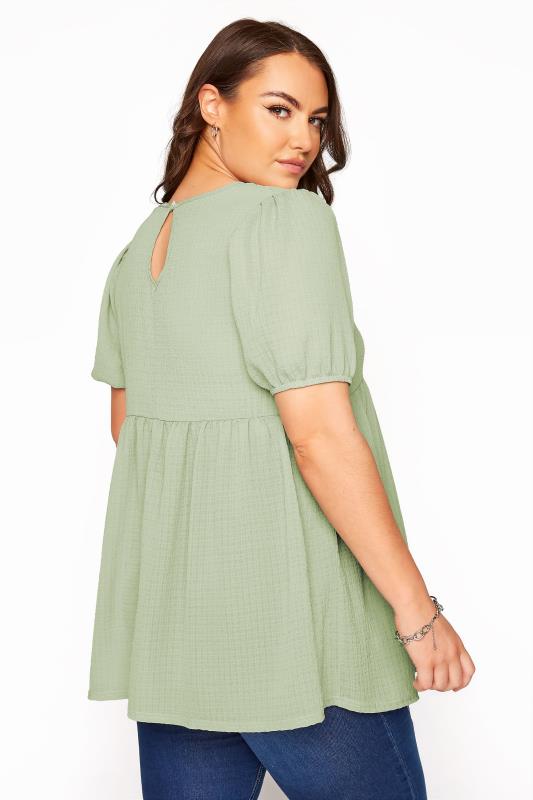 BUMP IT UP MATERNITY Curve Sage Green Textured Puff Sleeve Smock Top 3