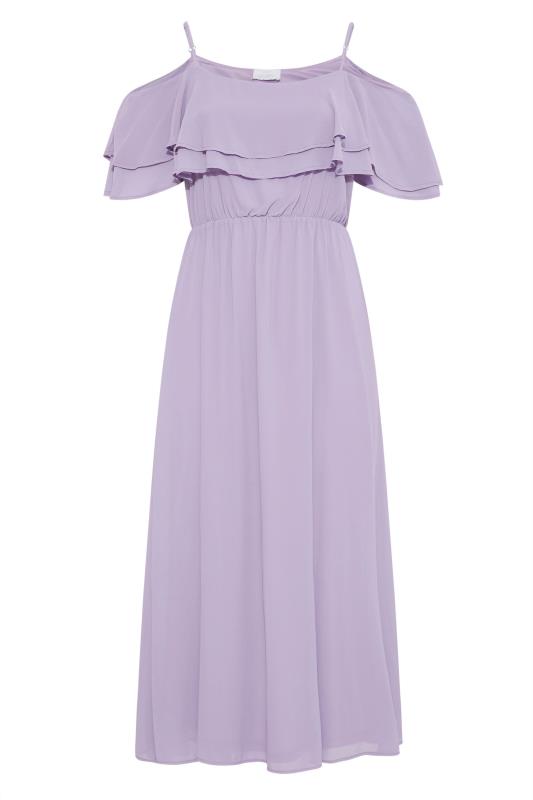 YOURS LONDON Curve Purple Bardot Ruffle Bridesmaid Maxi Dress 6