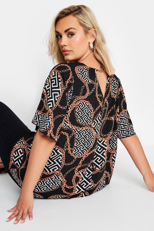 YOURS Plus Size Black Chain Print Blouse | Yours Clothing 4