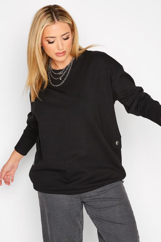 Plus Size Black Button Detail Sweatshirt | Yours Clothing 3
