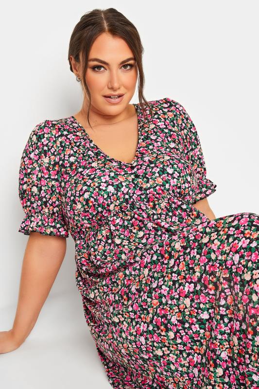 LIMITED COLLECTION Plus Size Black Floral Frill Sleeve Midaxi Dress | Yours Clothing 5
