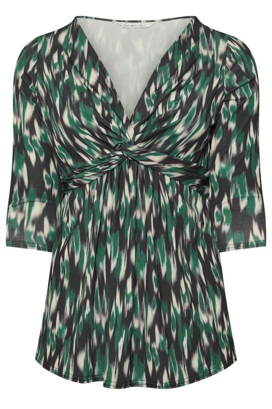 YOURS LONDON Plus Size Green Abstract Print Knot Front Top | Yours Clothing 5