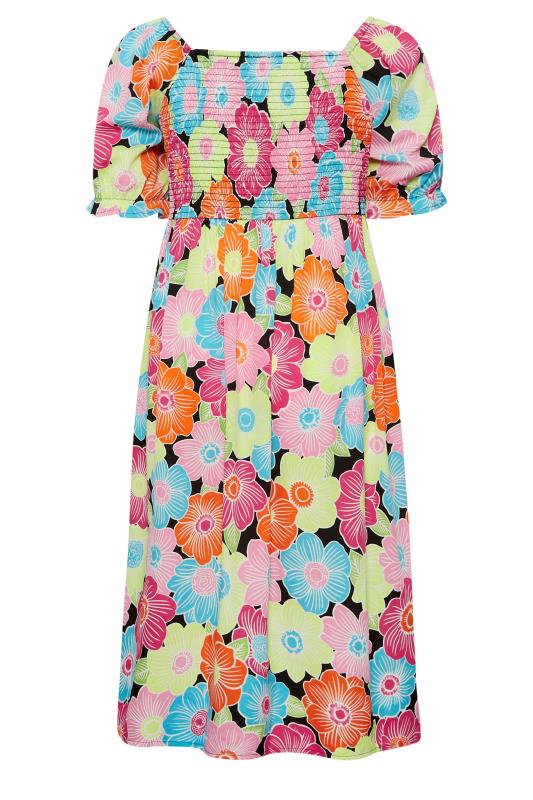 YOURS Plus Size Pink & Blue Floral Print Shirred Maxi Dress | Yours Clothing 6