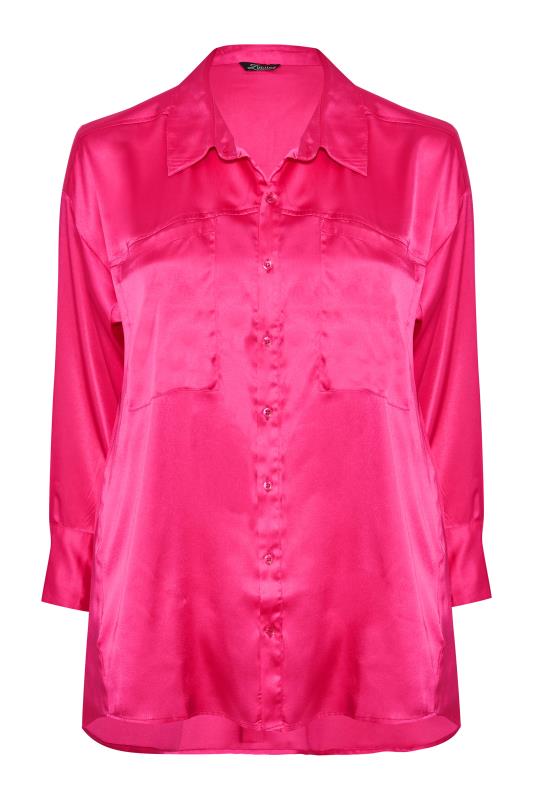 LIMITED COLLECTION Plus Size Hot Pink Satin Shirt | Yours Clothing 6