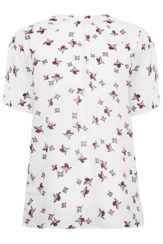YOURS Plus Size White Bird Print V-Neck Blouse | Yours Clothing 6