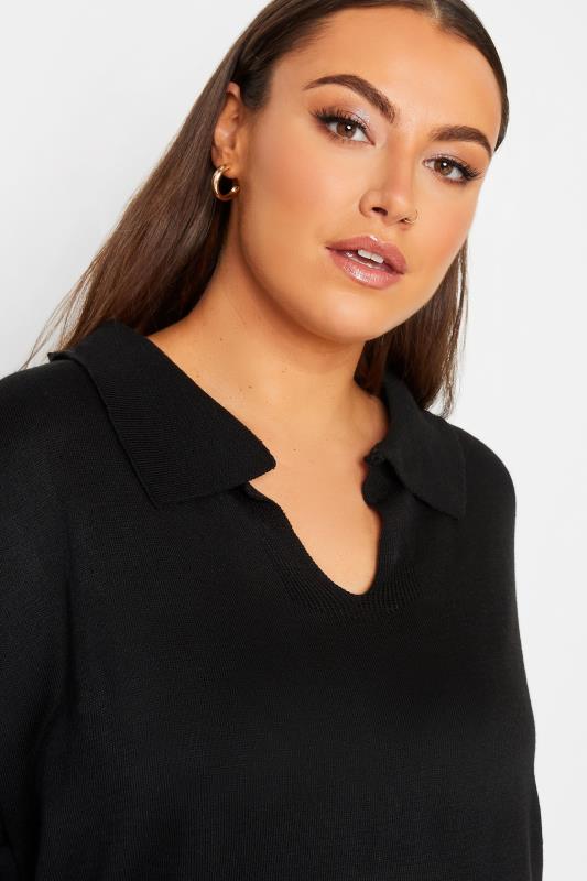 Plus Size Black Open Collar Knitted Jumper Dress | Yours Clothing 4