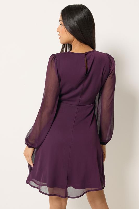 M&Co Petite Berry Purple Long Sleeve Chiffon Dress | M&Co 2