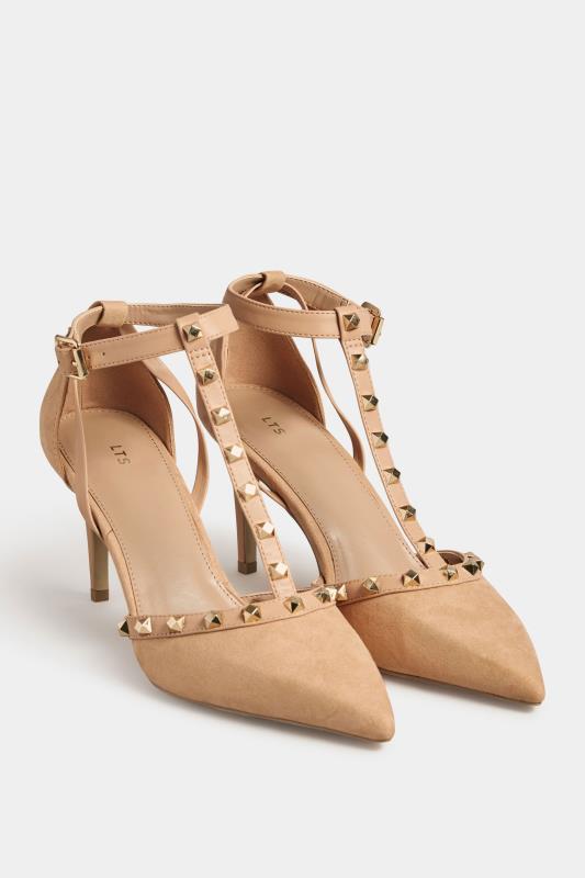 LTS Nude Studded T-Bar Court Heel Shoes in Standard Fit | Long Tall Sally 2