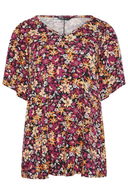 YOURS Plus Size Red & Pink Floral Print Angel Sleeve Top | Yours Clothing 5