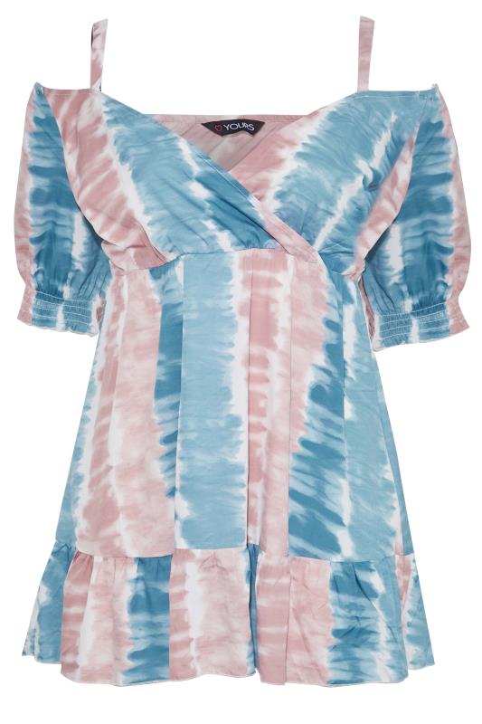 Plus Size Blue Tie Dye Print Cold Shoulder Top | Yours Clothing 6