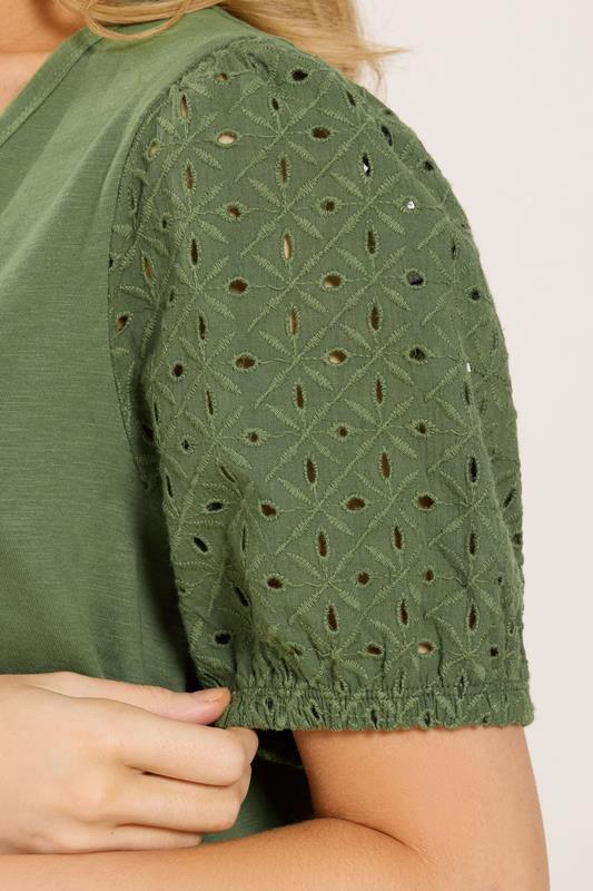 M&Co Khaki Green Broderie Sleeve Cotton Midi Dress | M&Co 4