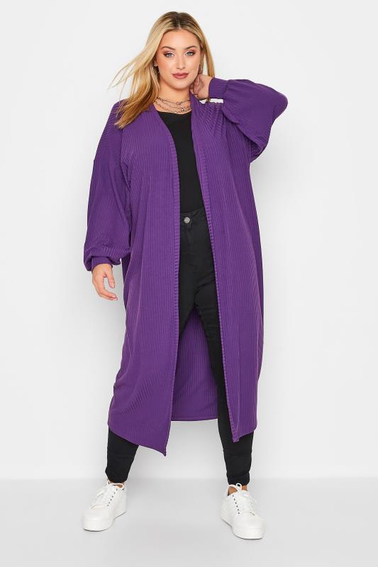 Plus Size LIMITED COLLECTION Plum Purple Ribbed Maxi Cardigan | Yours Clothing 2