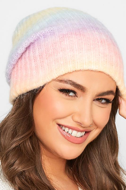 Pink & Yellow Pastel Beanie Hat | Yours Clothing 1