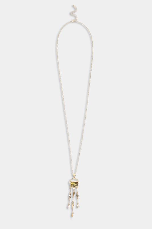 Gold Gemstone Triple Drop Long Necklace | Yours Clothing 2