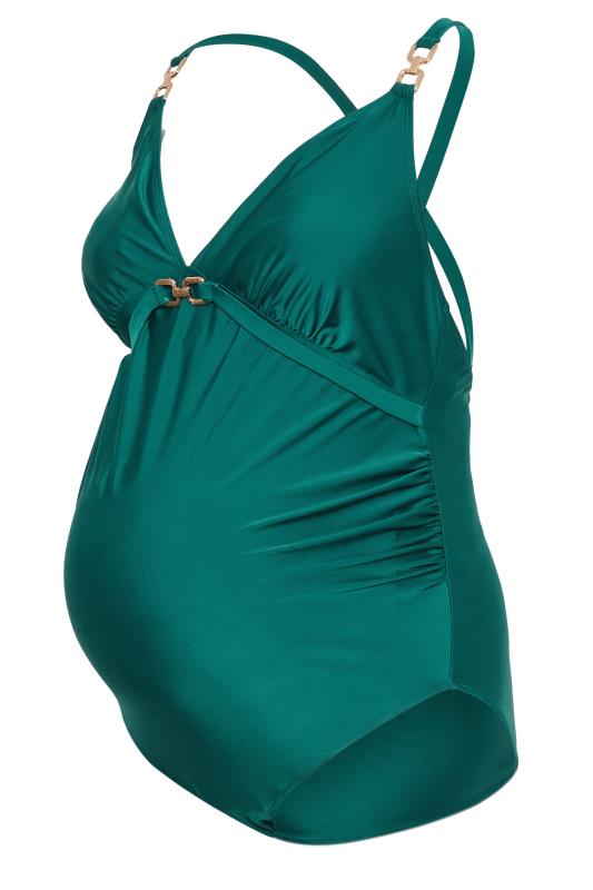 BUMP IT UP MATERNITY Plus Size Curve Emerald Green Crossback Swimsuit | Yours Clothing  7