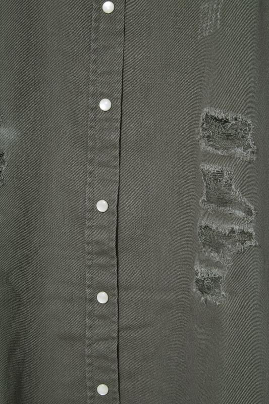 Khaki Long Sleeve Distressed Denim Shirt_S.jpg