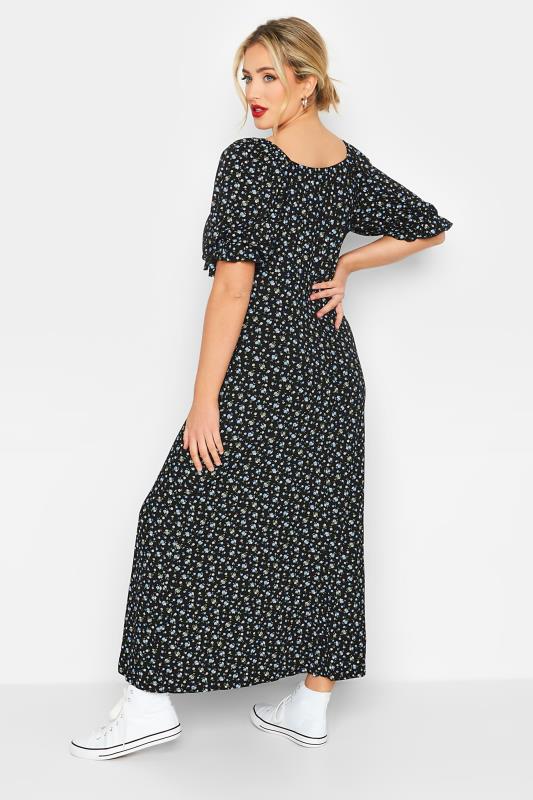 LIMITED COLLECTION Plus Size Black Floral Milkmaid Side Split Maxi Dress | Yours Clothing  3