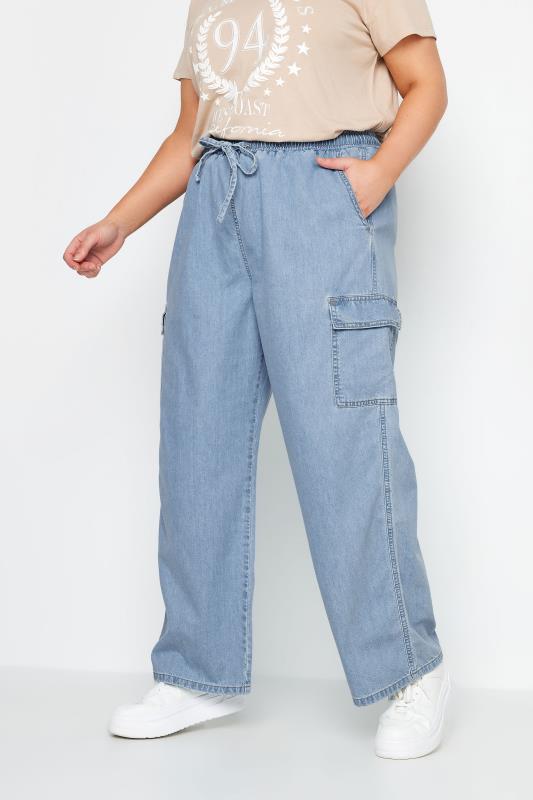  Grande Taille YOURS Curve Blue Wide Leg Cargo Jeans