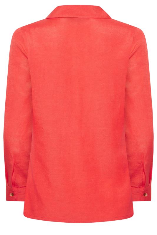 YOURS PETITE Plus Size Coral Orange Linen Blend Shirt | Yours Clothing 7