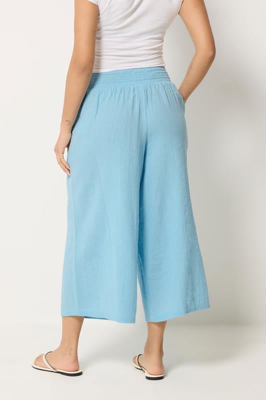 PixieGirl Petite Women's Light Blue Cotton Cheesecloth Cropped Wide Leg Trousers | PixieGirl 2