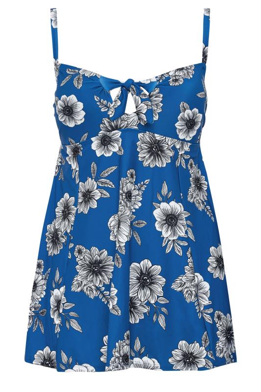 YOURS Plus Size Blue Floral Print Tummy Control Swim Dress | Yours Clothing 7
