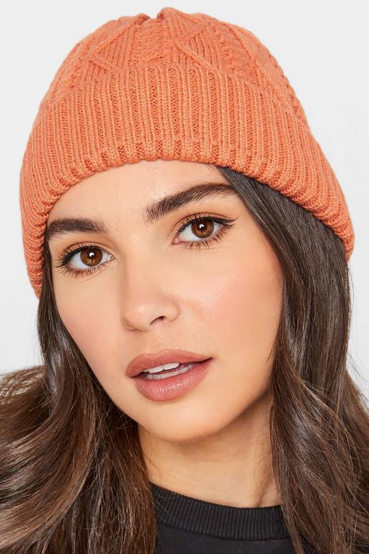 Plus Size Orange Cable Knitted Beanie Hat | Yours Clothing 1