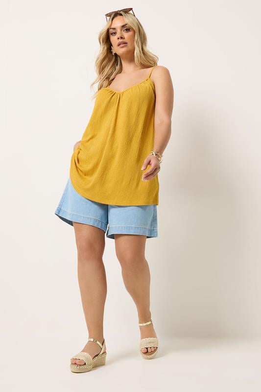 YOURS Plus Size Yellow Gathered Swing Vest Top | Yours Clothing 1