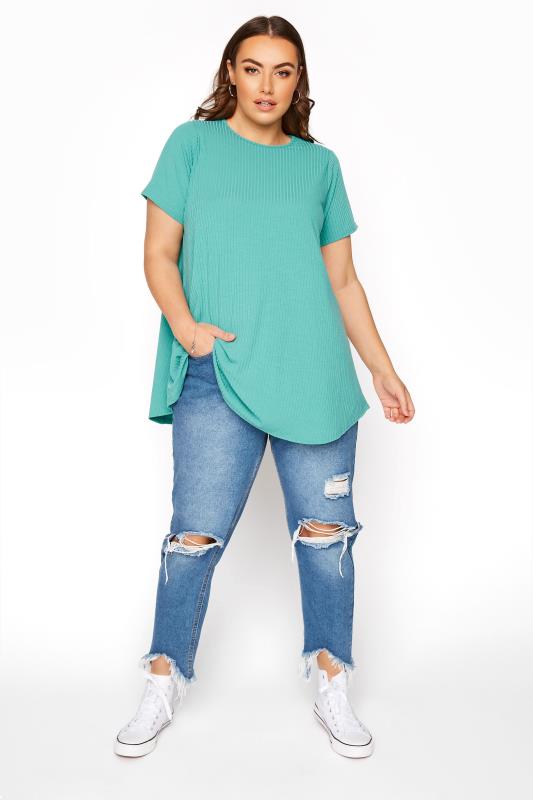 LIMITED COLLECTION Curve Turquoise Blue Ribbed Swing T-Shirt 2