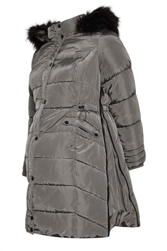 BUMP IT UP MATERNITY Plus Size Grey Zip Side Puffer Coat | Yours Clothing 9