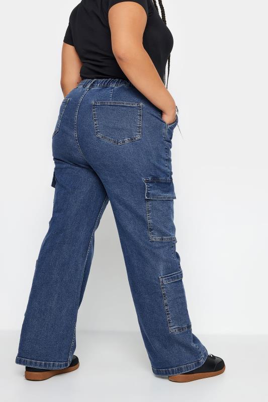 LIMITED COLLECTION Plus Size Blue Mid Wash Wide Leg Cargo Jeans | Yours Clothing 3
