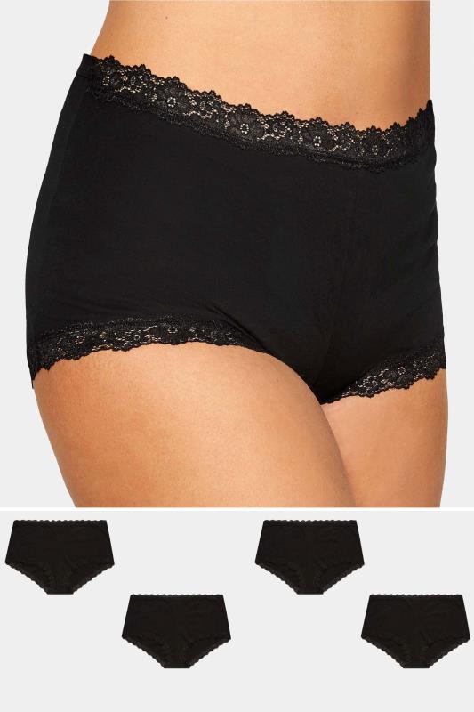  Briefs & Knickers Tallas Grandes YOURS 4 PACK Curve Black Lace Trim High Waisted Shorts