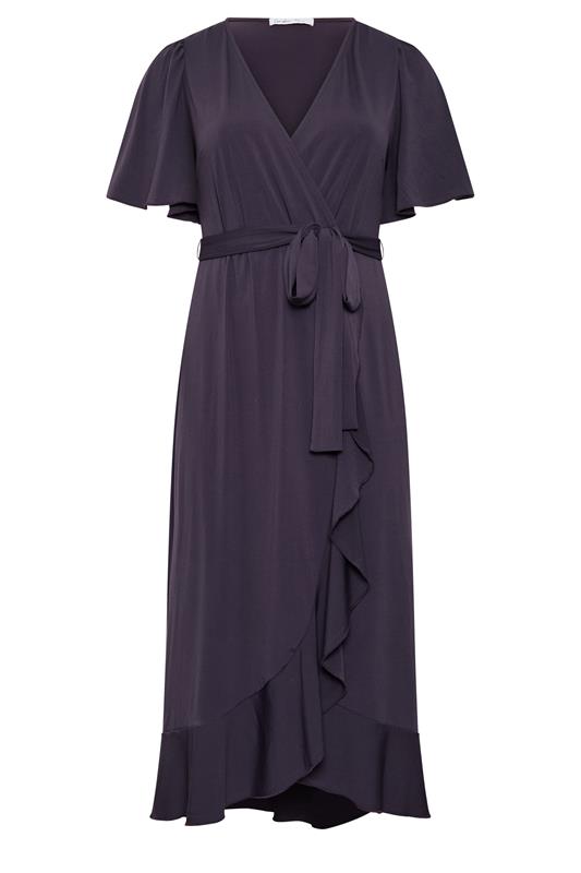 grey short sleeve maxi dress Yours London Women's Plus Size Ruffle Wrap Size 16 V neck