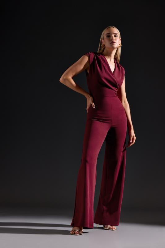 LTS Tall Burgundy Red Cross Over Jumpsuit | Long Tall Sally 1