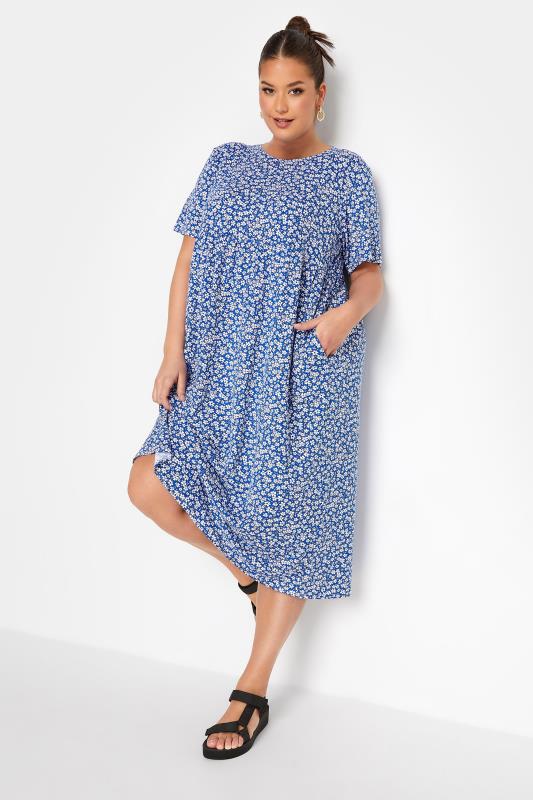  Grande Taille LIMITED COLLECTION Curve Cobalt Blue Floral Throw On Midi Dress