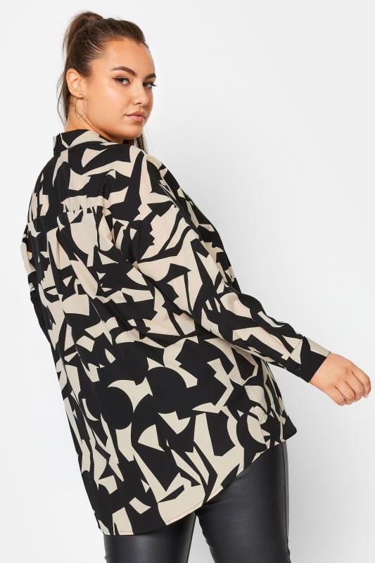 YOURS Plus Size Black & Beige Brown Abstract Print Oversized Shirt | Yours Clothing 4