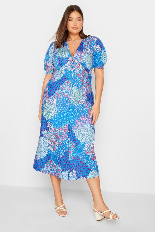 LTS Tall Womens Blue Floral Midi Tea Dress | Long Tall Sally  2