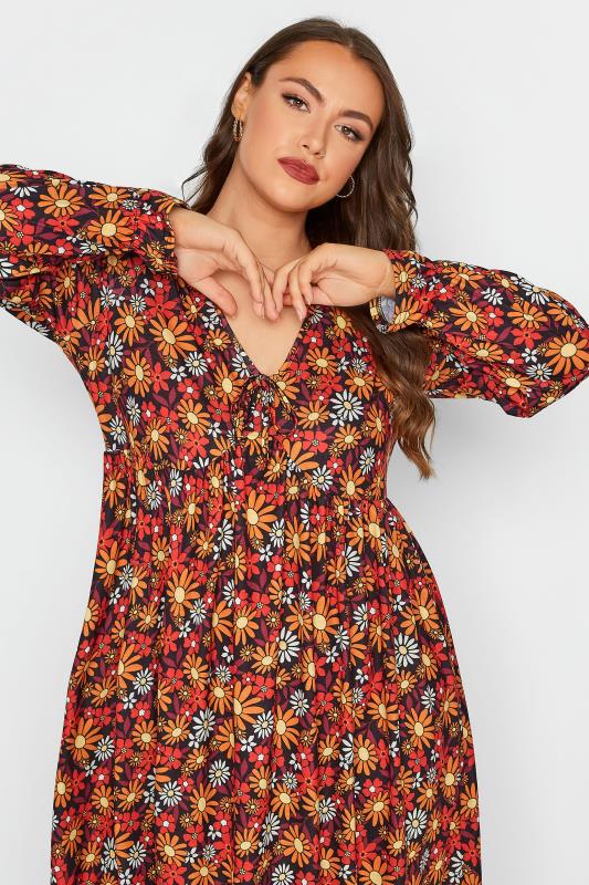 LIMITED COLLECTION Plus Size Orange Retro Floral Print Dress | Yours Clothing 4