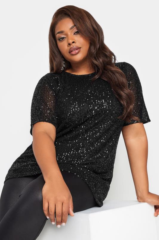  Tallas Grandes YOURS LONDON Curve Black Sequin Swing Top
