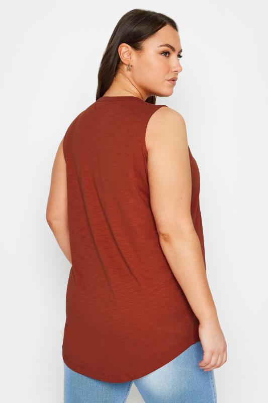 YOURS Plus Size Rust Orange Pintuck Henley Vest Top | Yours Clothing 3