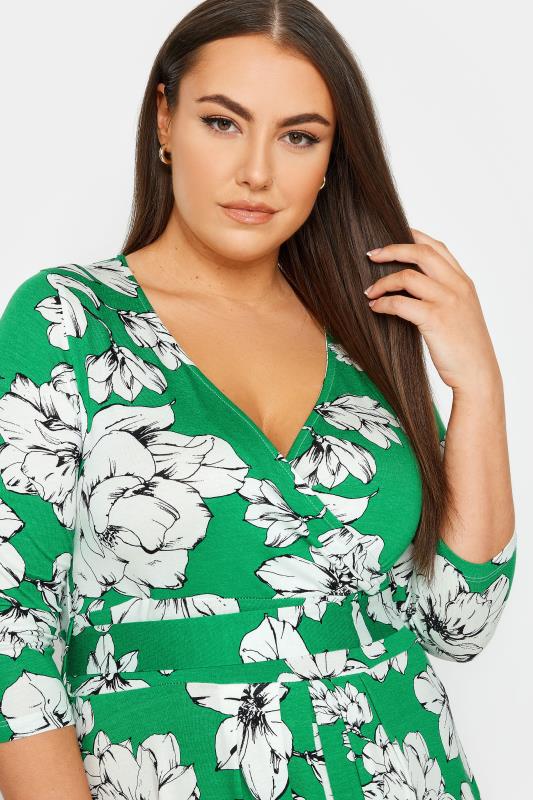 YOURS Plus Size Green Floral Wrap Maxi Dress | Yours Clothing 4