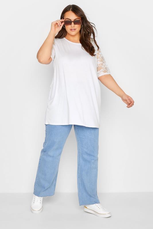 LIMITED COLLECTION Plus Size White Lace Sleeve T-Shirt | Yours Clothing 2