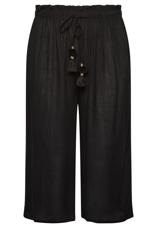 YOURS Plus Size Black Tassel Detail Wide Leg Beach Culottes | Yours Clothing 7