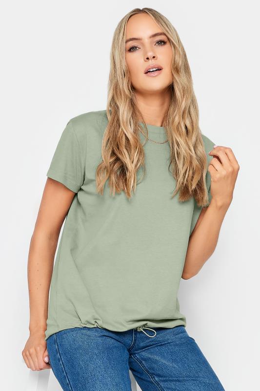 LTS Tall Khaki Green Drawstring Hem Cotton T-Shirt | Long Tall Sally 1