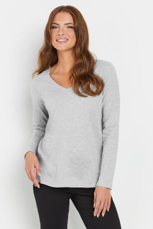  M&Co Grey V-Neck Long Sleeve T-Shirt